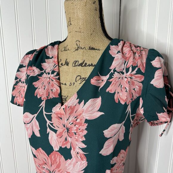 J Crew Mercantile Dress Womens Sz 4 Floral Green Tie Sleeve Garden Party Spring - Picture 9 of 16